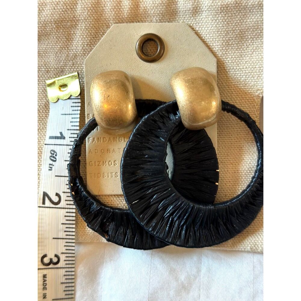 Raffia Black and Gold Hoop Earrings NWT